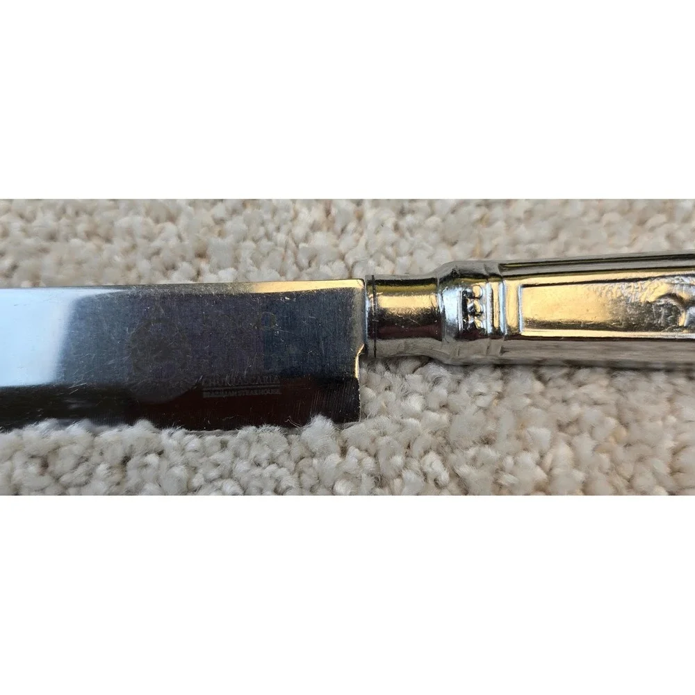 Fogo de Chao Steak Knife Silver Stainless Steel Serrated Blade Ornate Handle